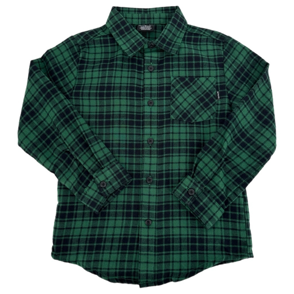 Boys’ Hurley Long Sleeve Green Plaid‎ Button Up Shirt Size 6